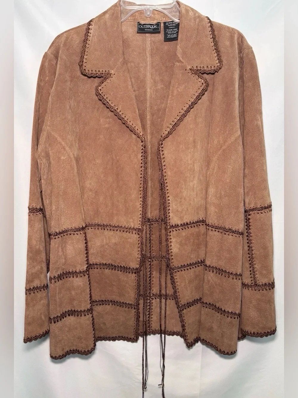 Vintage Outbrook Woman 100% Leather Suede Brown Boho Jacket Sz 1X (16W/18W)